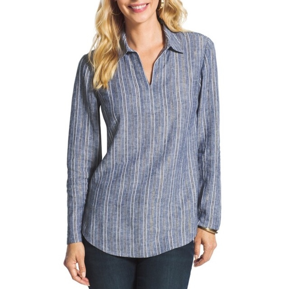 CHICO’S Chambray Shimmer Stripe Tunic
